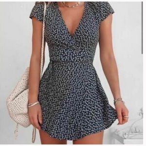 Navy Floral Mini Wrap Dress